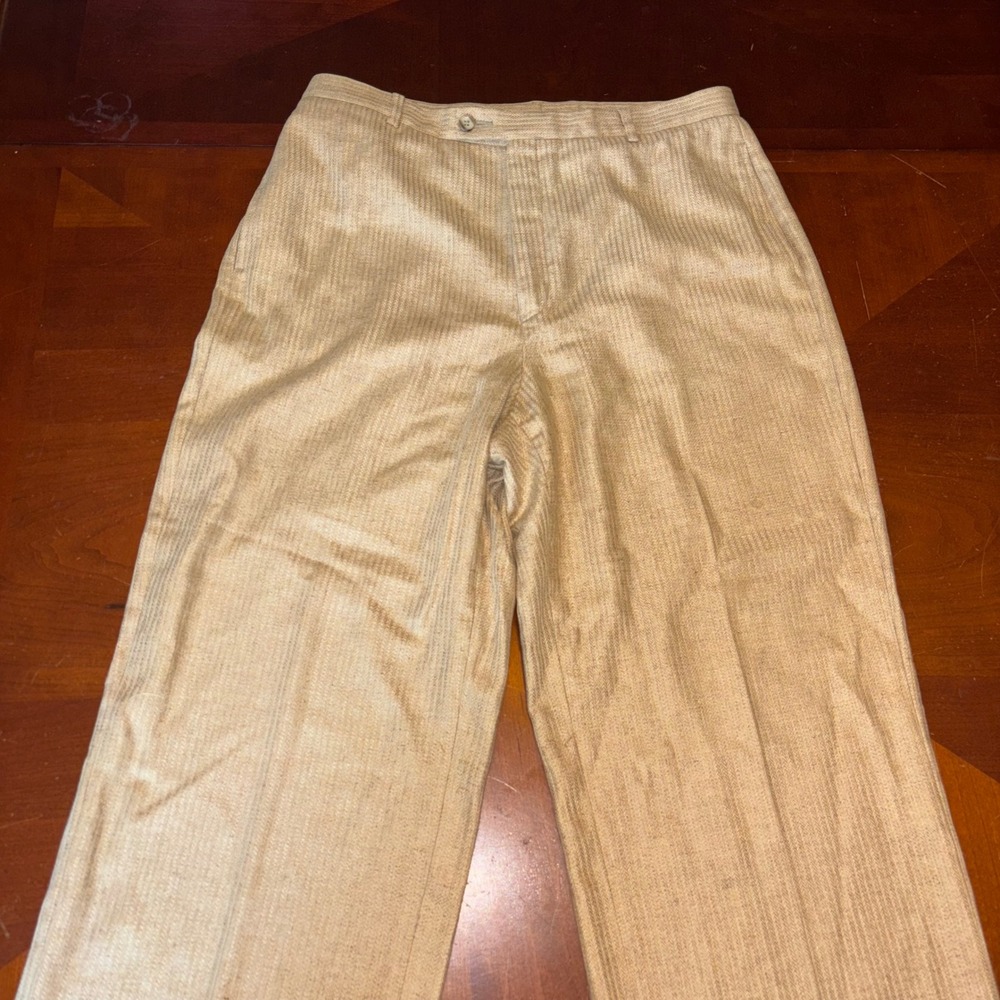 Barry Bricken | Vintage | Women's Size 10 Tan Striped Silk Blend Wide Leg Pants - Picture 3 of 11